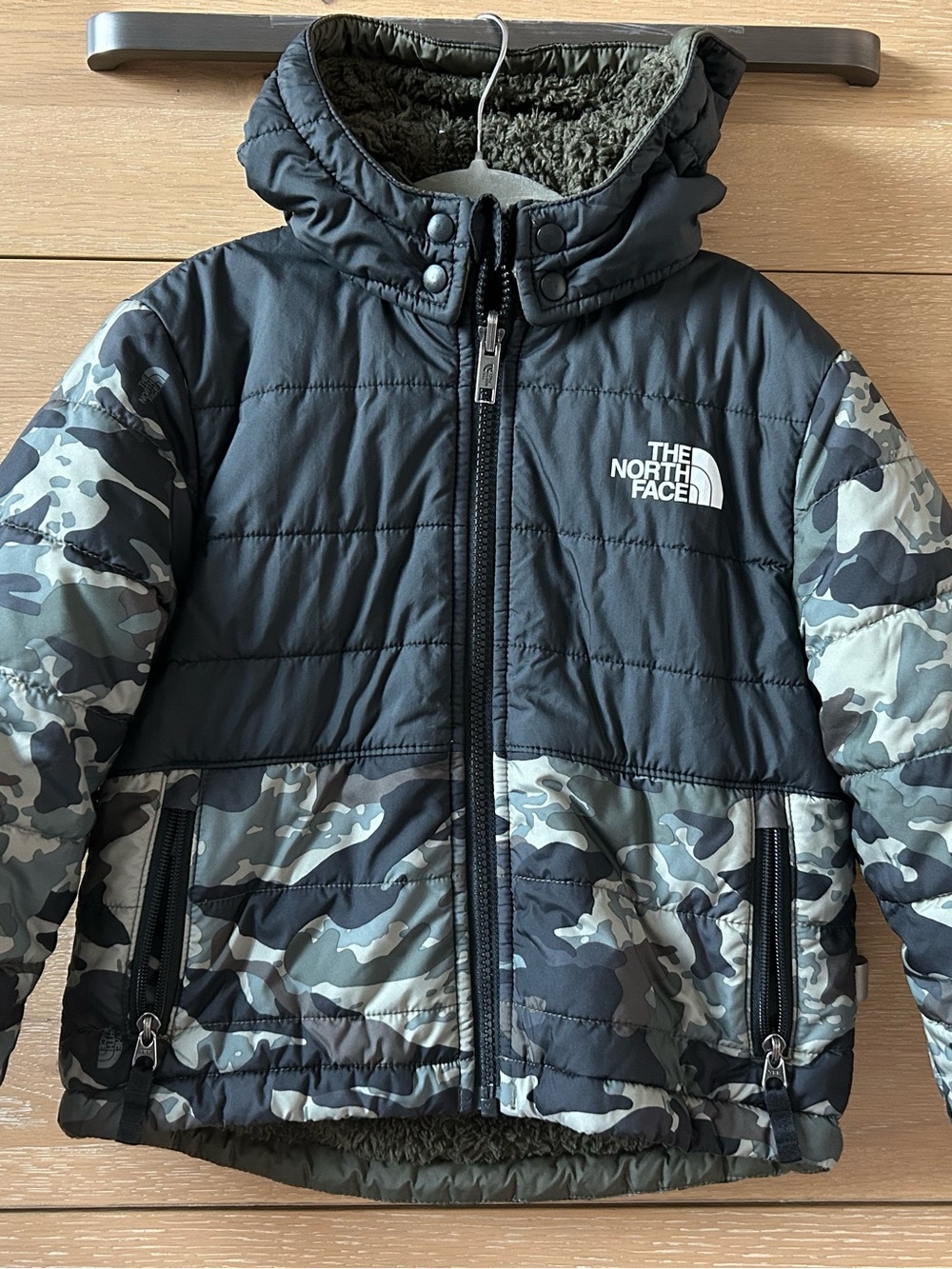 The North Face Black & Green Camo Puffer Jacket